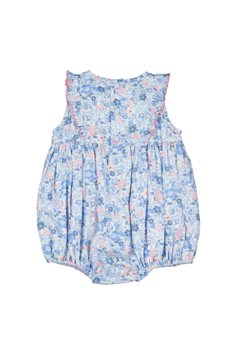 Marguerite Floral Blue Frilled Sleeveless Smocked Romper