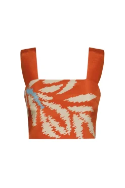 Marimba Crepe Chine Top in Orange Gladiolos