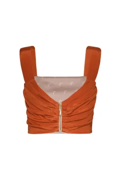 Marimba Crepe Chine Top in Orange Gladiolos