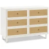 Marin with Cane 6 Drawer Assembled Dresser in Warm White & Honey Cane