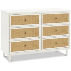 Marin with Cane 6 Drawer Assembled Dresser in Warm White & Honey Cane