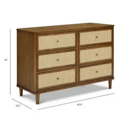 Marin with Cane 6 Drawer Assembled Dresser in Natural Walnut & Blonde Cane
