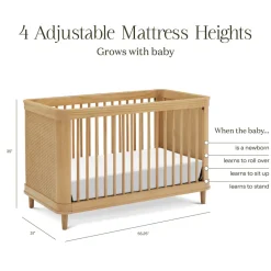 Marin with Cane 3-in-1 Convertible Crib in Honey & Honey Cane