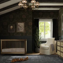 Marin with Cane 3-in-1 Convertible Crib in Natural Walnut & Blonde Cane