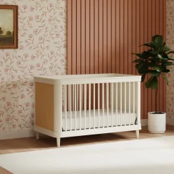 Marin with Cane 3-in-1 Convertible Crib in Warm White & Honey Cane