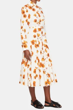 Marion Dress In Orange Poppies Bibione Cotton