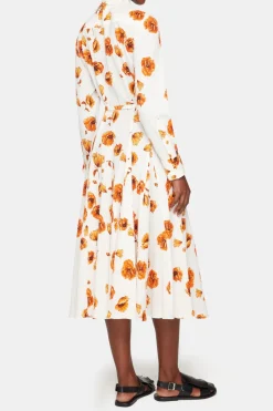 Marion Dress In Orange Poppies Bibione Cotton