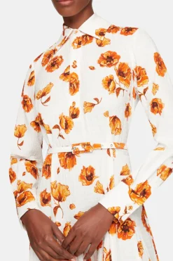 Marion Dress In Orange Poppies Bibione Cotton