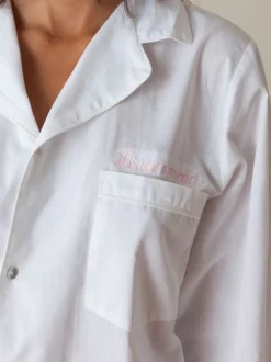 Marjorie White Cotton Nightshirt with White Piping