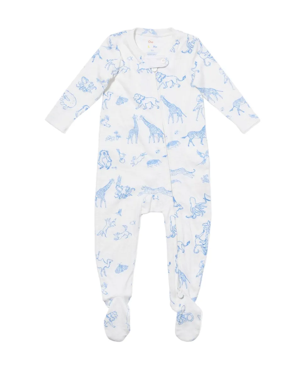 Marley Zip Pajama in Blue Animal Parade