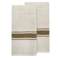 Marseille Tea Towels in Olive Green & Natural, Set of 2
