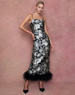 Marte Jacquard Maxi Dress in Floral Black