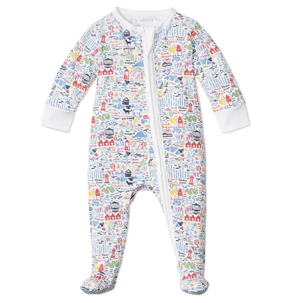 Martha's Vineyard Zip Baby Onesie in Moby Multi