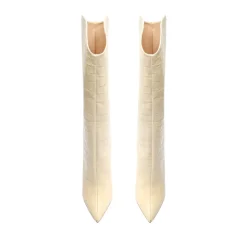 Maryana Crocodile-Embossed Leather Boot in Eggshell