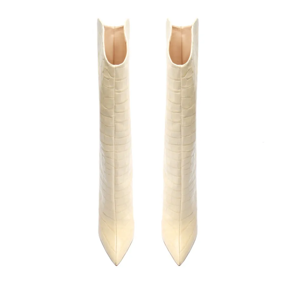 Maryana Crocodile-Embossed Leather Boot in Eggshell