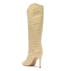 Maryana Wide Crocodile-Embossed Leather Boot in Beige