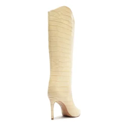 Maryana Wide Crocodile-Embossed Leather Boot in Beige