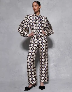 Melia Silk Twill Trouser in Beige Lock
