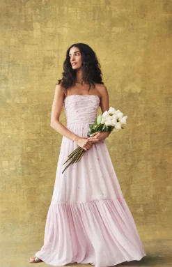 Melissa Dress in Peony Georgette with Miniature Flower Embellishment