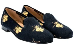 Men's Bee Black Needlepoint Slipper