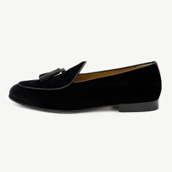 Men's Black Velvet Loafer with Black Tassel