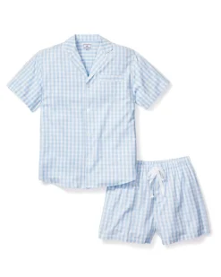 Men’s Light Blue Gingham Short Set