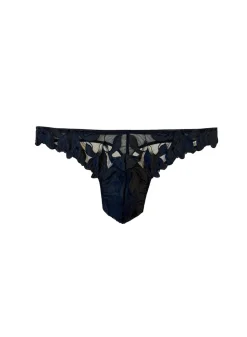Men’s Lily Embroidery Thong in Black