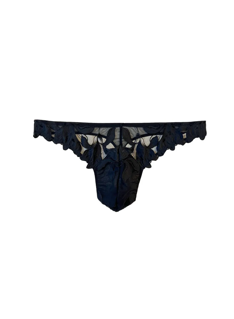 Men’s Lily Embroidery Thong in Black