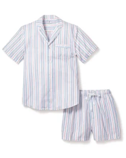Men’s Twill Pajama Short Set in Vintage French Stripes
