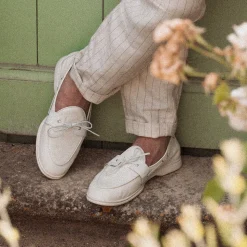 Men's Vintage White Pebbled Leather Barca Yacht Loafer