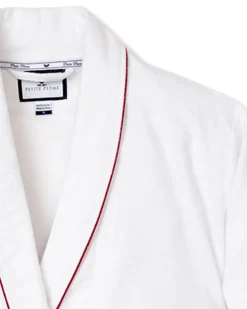 Men’s White Flannel Robe with Red Piping