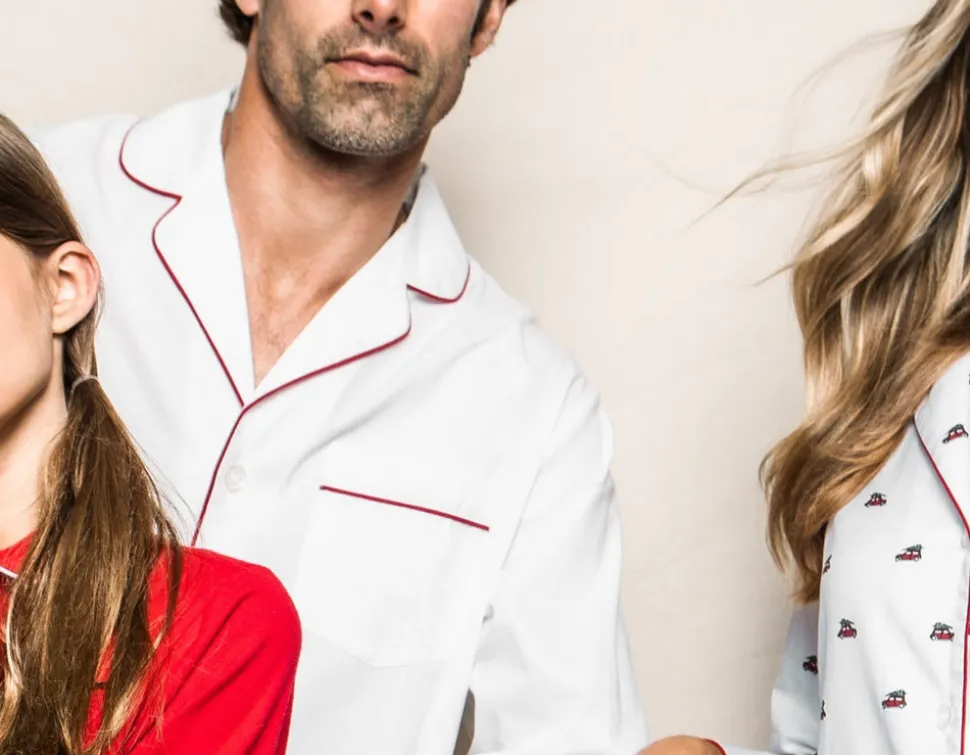 Men’s White Pajama Set with Red Piping