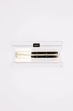 Mia Acrylic Clutch with Ivory Pouch in Blue Flowers
