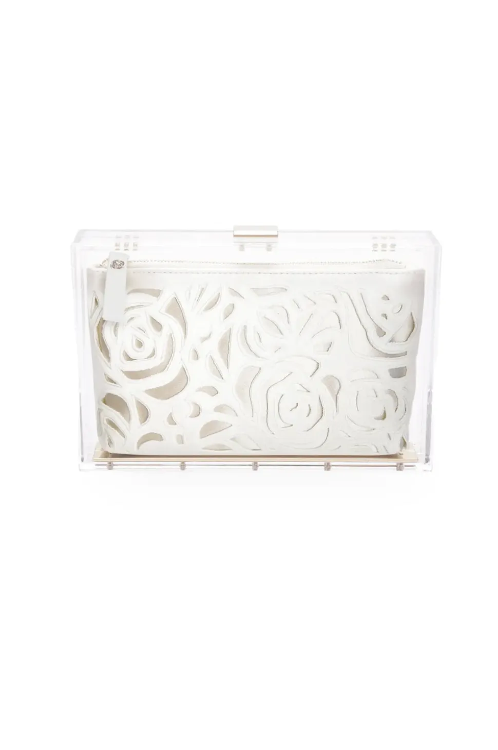 Mia Acrylic Clutch with Ivory Laser Cut Rose