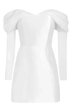 Mia White Silk Mini Dress With Neckline Drape