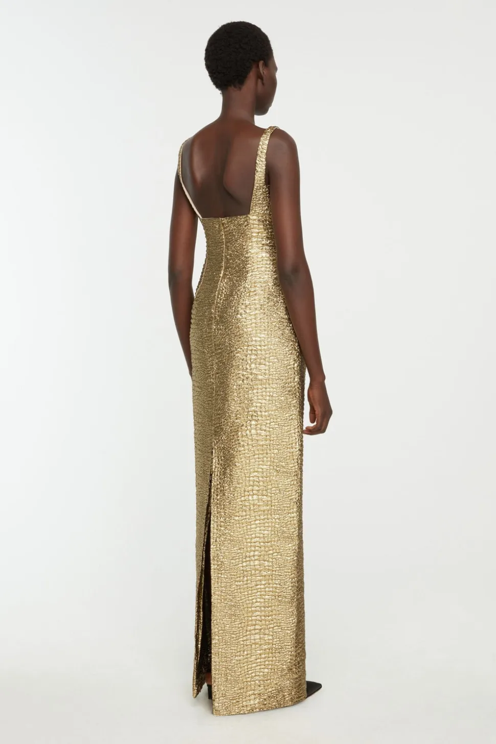 Micheline Dress in Gold Metallic Seersucker