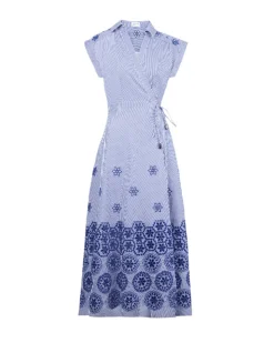 Midi Shivon Dress in Blue & Optic White