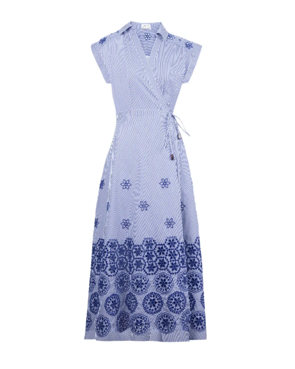 Midi Shivon Dress in Blue & Optic White