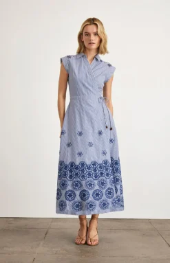 Midi Shivon Dress in Blue & Optic White