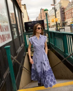 Midi Shivon Dress in Blue & Optic White