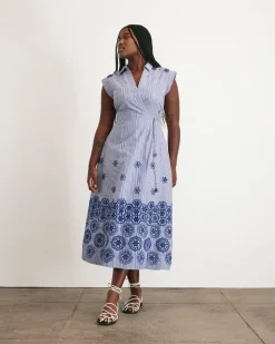Midi Shivon Dress in Blue & Optic White