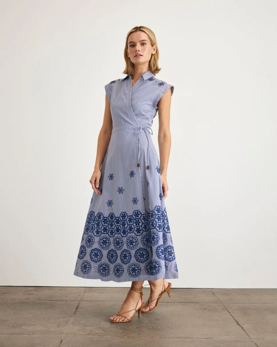 Midi Shivon Dress in Blue & Optic White