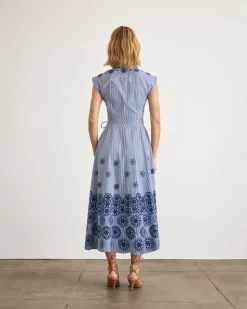 Midi Shivon Dress in Blue & Optic White