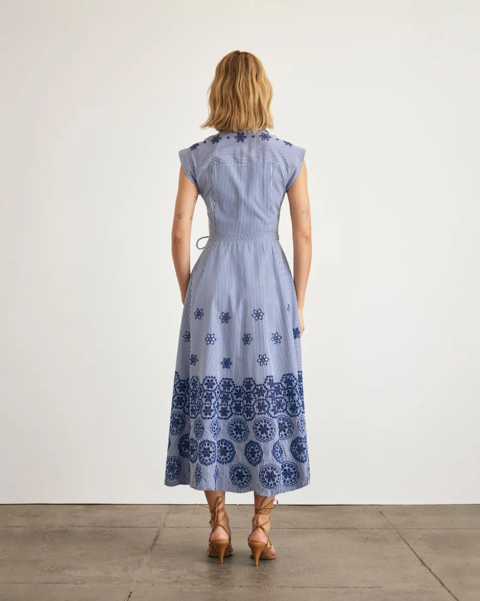 Midi Shivon Dress in Blue & Optic White