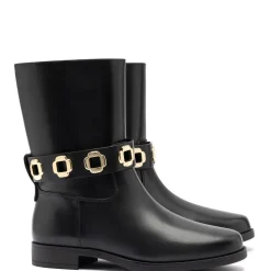 Milan Flat Bootie In Black Water Resistant Leather