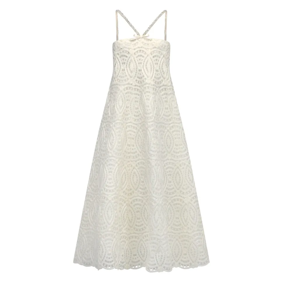 Mina Dress in Ivory Raffia Lace