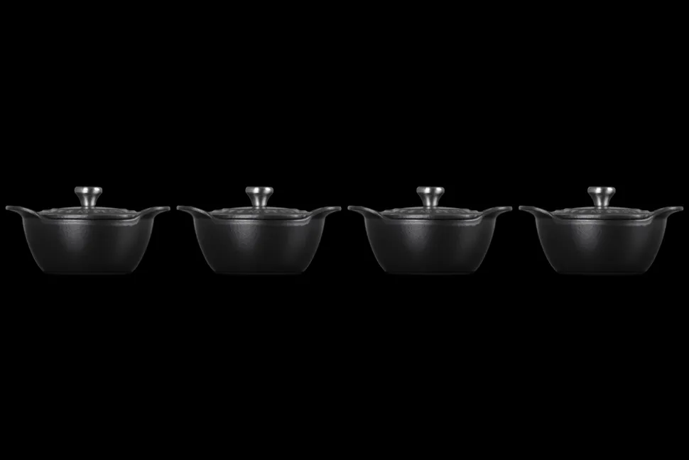 Mini Round Braiser 1/3 QT in Matte Black with Sterling Silver Knobs, Set of 4