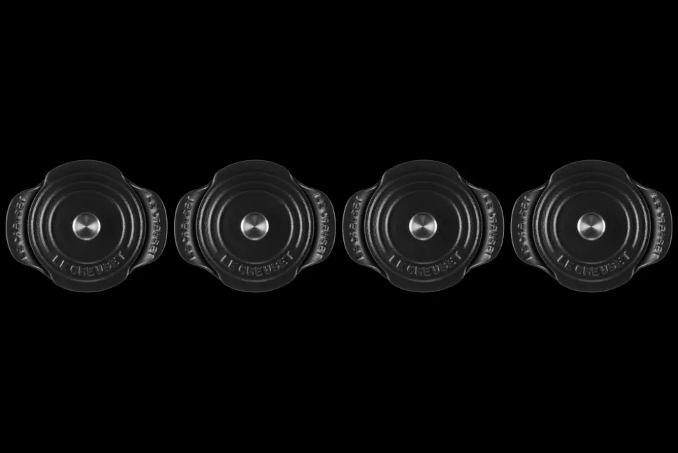 Mini Round Braiser 1/3 QT in Matte Black with Sterling Silver Knobs, Set of 4