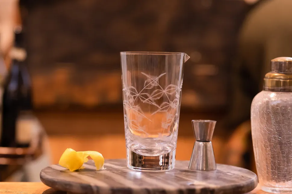 Mixing Glass With Fern Design