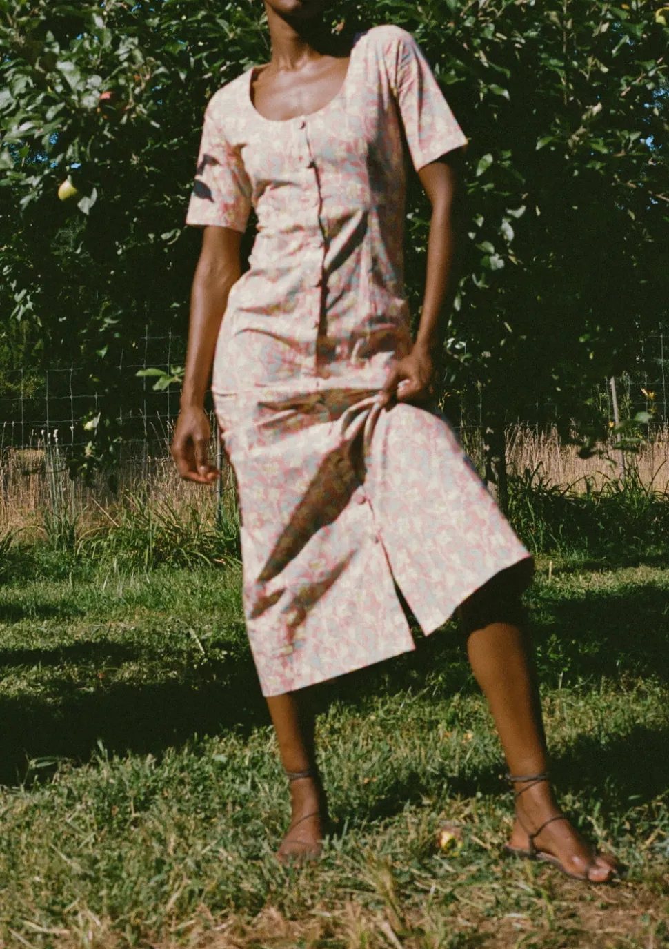 Mod Midi Dress in Coral Bougainvillea